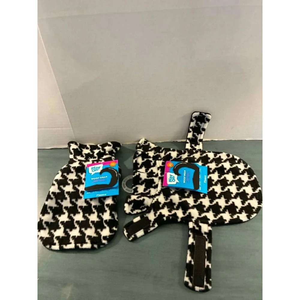 Play On Woofwear Dog Fleece XS Black White NEW Houndstooth Set of 2